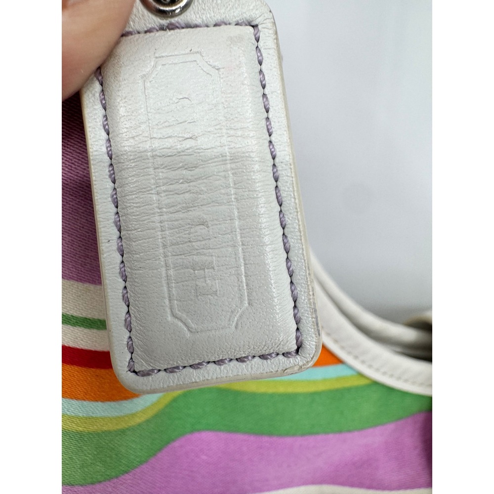 Coach Soho Shoulder Bag Womens Small Multi-Color Striped Y2K Canvas Leather - Picture 8 of 16